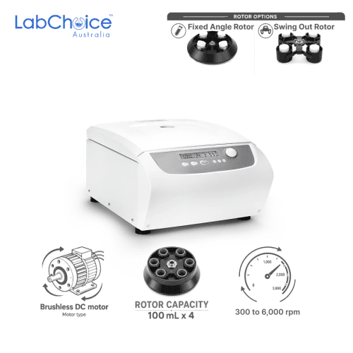 Low-Speed Multi-Rotor Centrifuge with 4 × 100 mL Capacity, up to 6,000 rpm